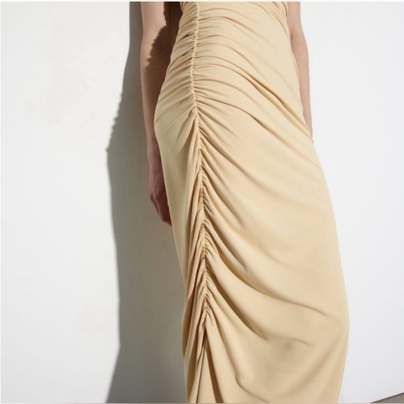 Zara Fitted Midi Dress Yellow L - Picture 2 of 11